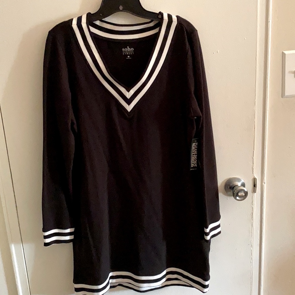 NWT NY&Co varsity style black long sleeve tshirt dress size Medium